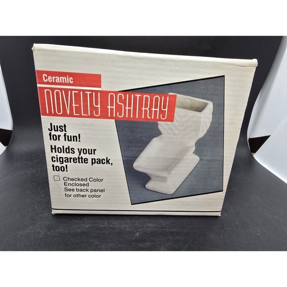 Vintage Ceramic White Toilet Ashtray and Cigarette Pack Holder NOS New In Box - Picture 1 of 11